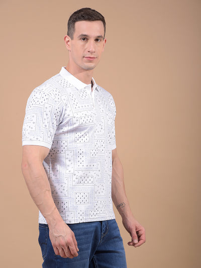 Blue Printed 100% Cotton Polo Neck T-Shirt-Men T-Shirts-Crimsoune Club