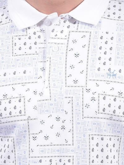 Blue Printed 100% Cotton Polo Neck T-Shirt-Men T-Shirts-Crimsoune Club