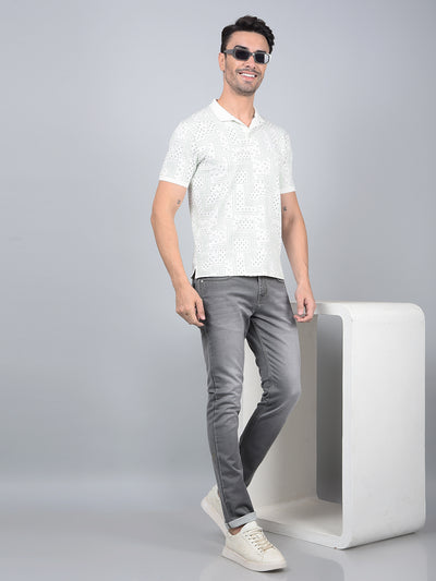Green Printed 100% Cotton Polo Neck T-Shirt-Men T-Shirts-Crimsoune Club