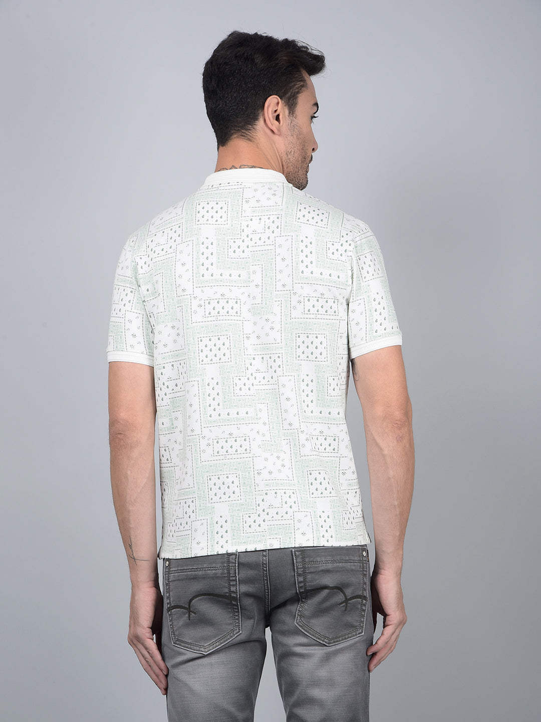 Green Printed 100% Cotton Polo Neck T-Shirt-Men T-Shirts-Crimsoune Club