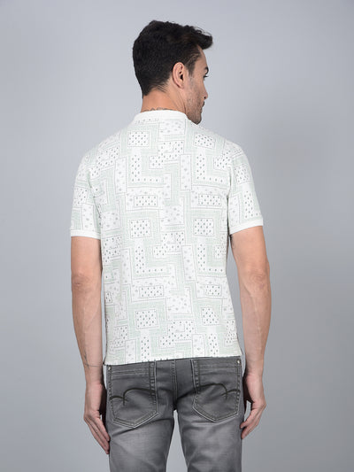 Green Printed 100% Cotton Polo Neck T-Shirt-Men T-Shirts-Crimsoune Club