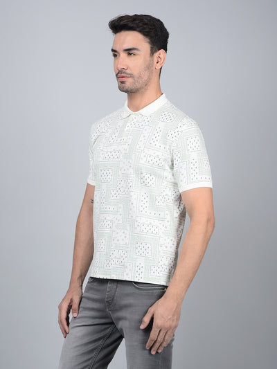 Green Printed 100% Cotton Polo Neck T-Shirt-Men T-Shirts-Crimsoune Club