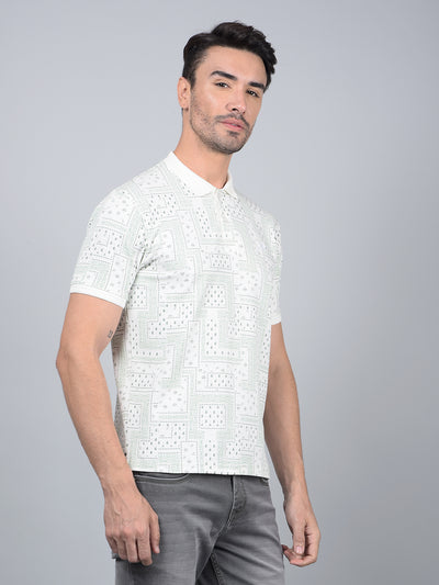 Green Printed 100% Cotton Polo Neck T-Shirt-Men T-Shirts-Crimsoune Club