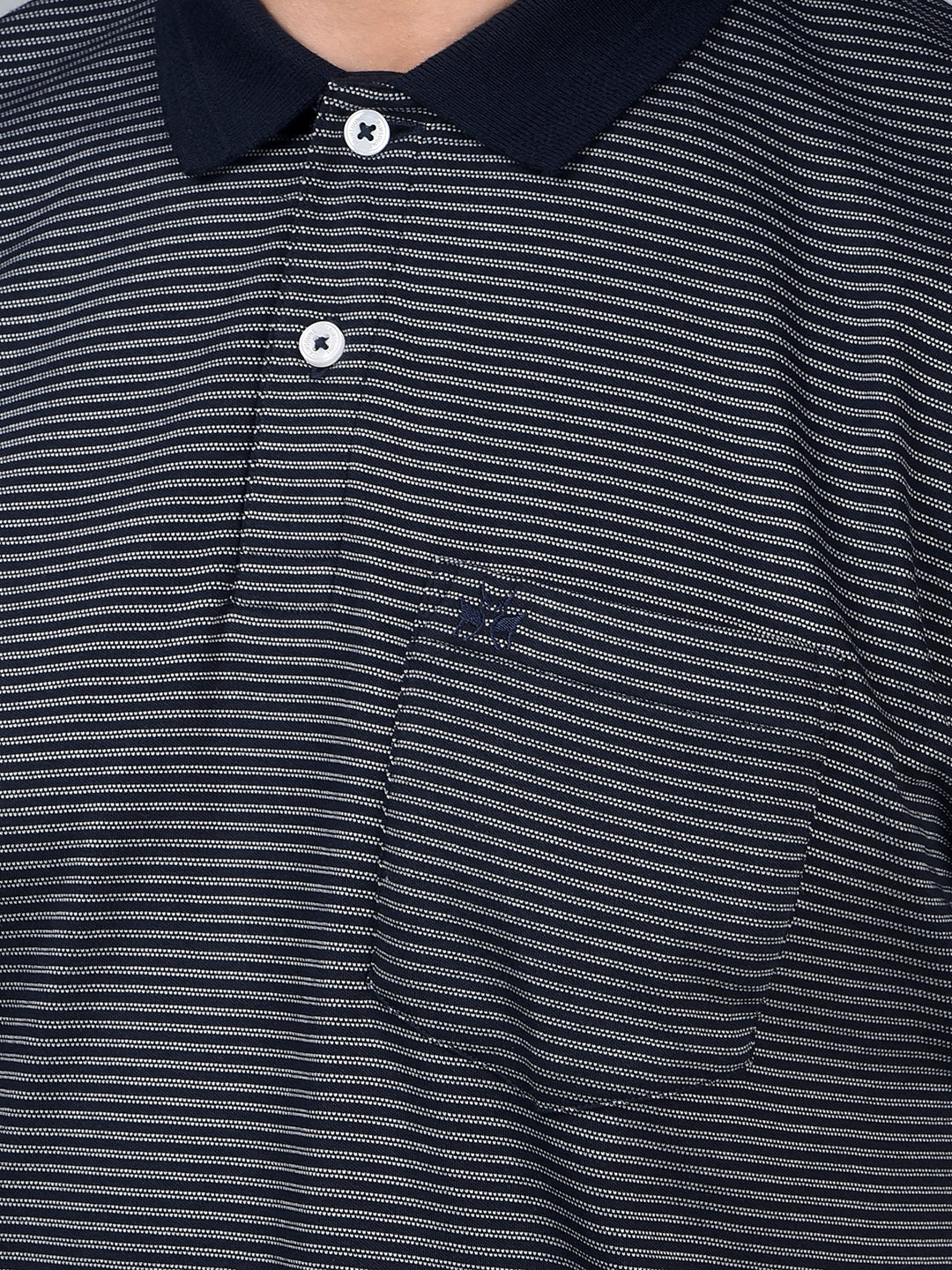 Navy Blue Horizontal Stripes Polo Neck T-Shirt-Men T-Shirts-Crimsoune Club