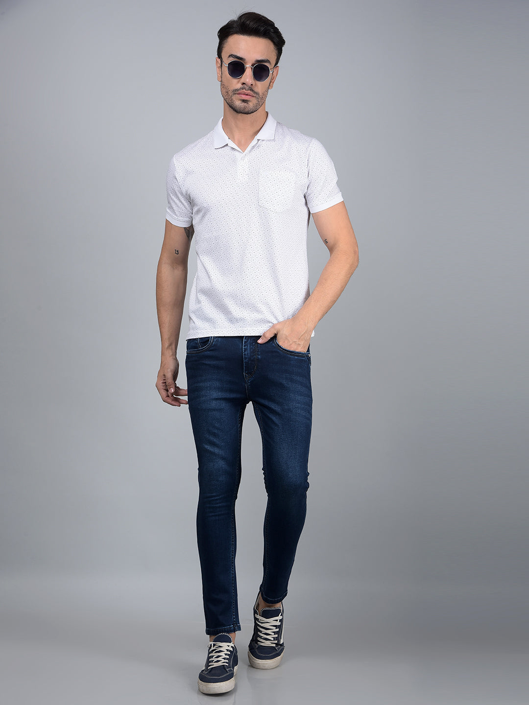 White Printed 100% Cotton Polo Neck T-Shirt-Men T-Shirts-Crimsoune Club