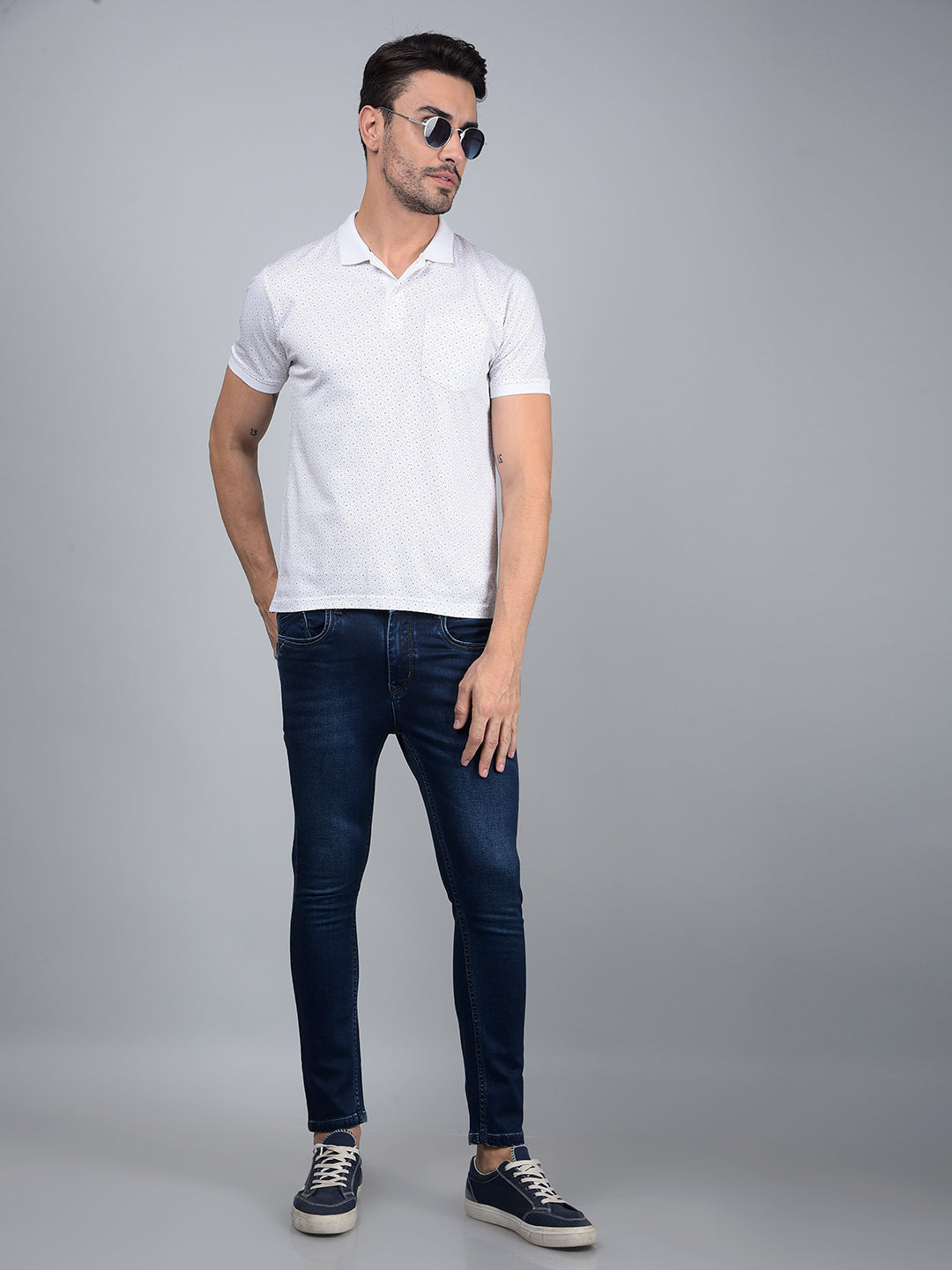 White Printed 100% Cotton Polo Neck T-Shirt-Men T-Shirts-Crimsoune Club