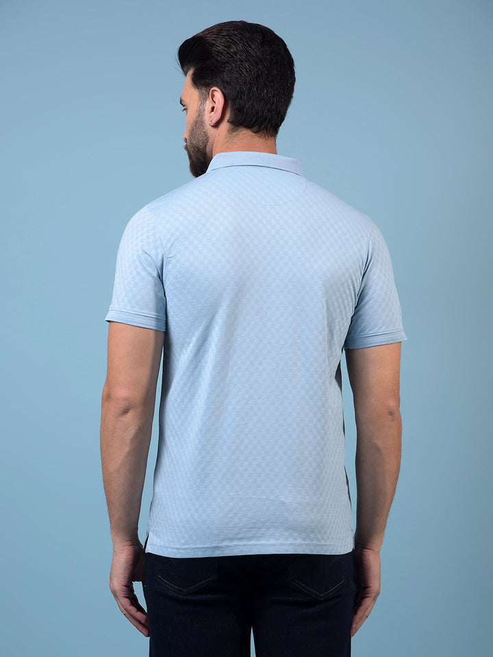 Men's Blue Jacquard Polo Neck 100% Cotton T-Shirt-Men T-Shirts-Crimsoune Club
