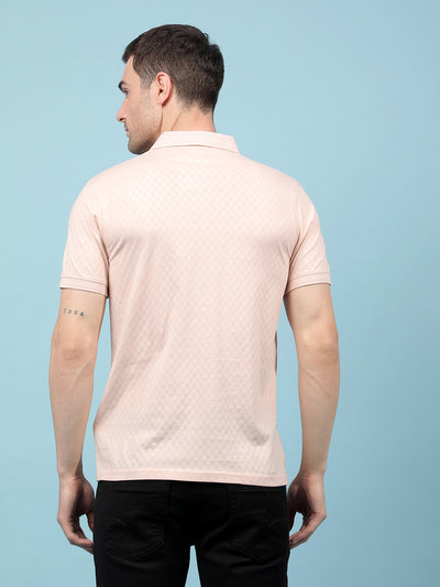 Peach Jacquard 100% Cotton Polo-Neck T-Shirt-Men T-Shirts-Crimsoune Club