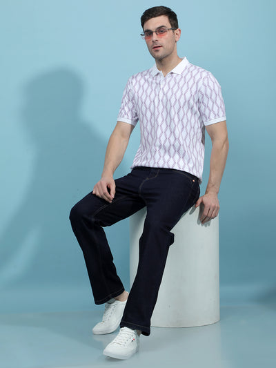 Purple Printed 100% Cotton Polo-Neck T-Shirt-Men T-Shirts-Crimsoune Club