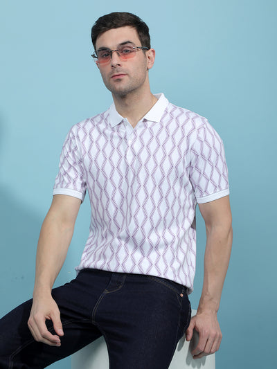 Purple Printed 100% Cotton Polo-Neck T-Shirt-Men T-Shirts-Crimsoune Club