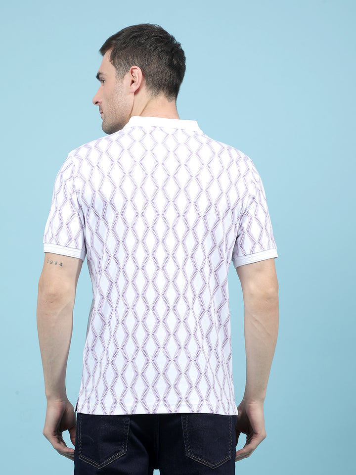 Purple Printed 100% Cotton Polo-Neck T-Shirt-Men T-Shirts-Crimsoune Club