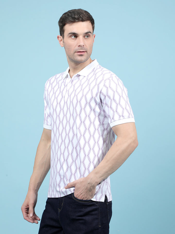 Purple Printed 100% Cotton Polo-Neck T-Shirt-Men T-Shirts-Crimsoune Club