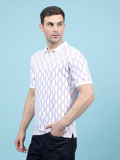 Purple Printed 100% Cotton Polo-Neck T-Shirt-Men T-Shirts-Crimsoune Club