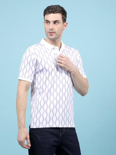 Purple Printed 100% Cotton Polo-Neck T-Shirt-Men T-Shirts-Crimsoune Club