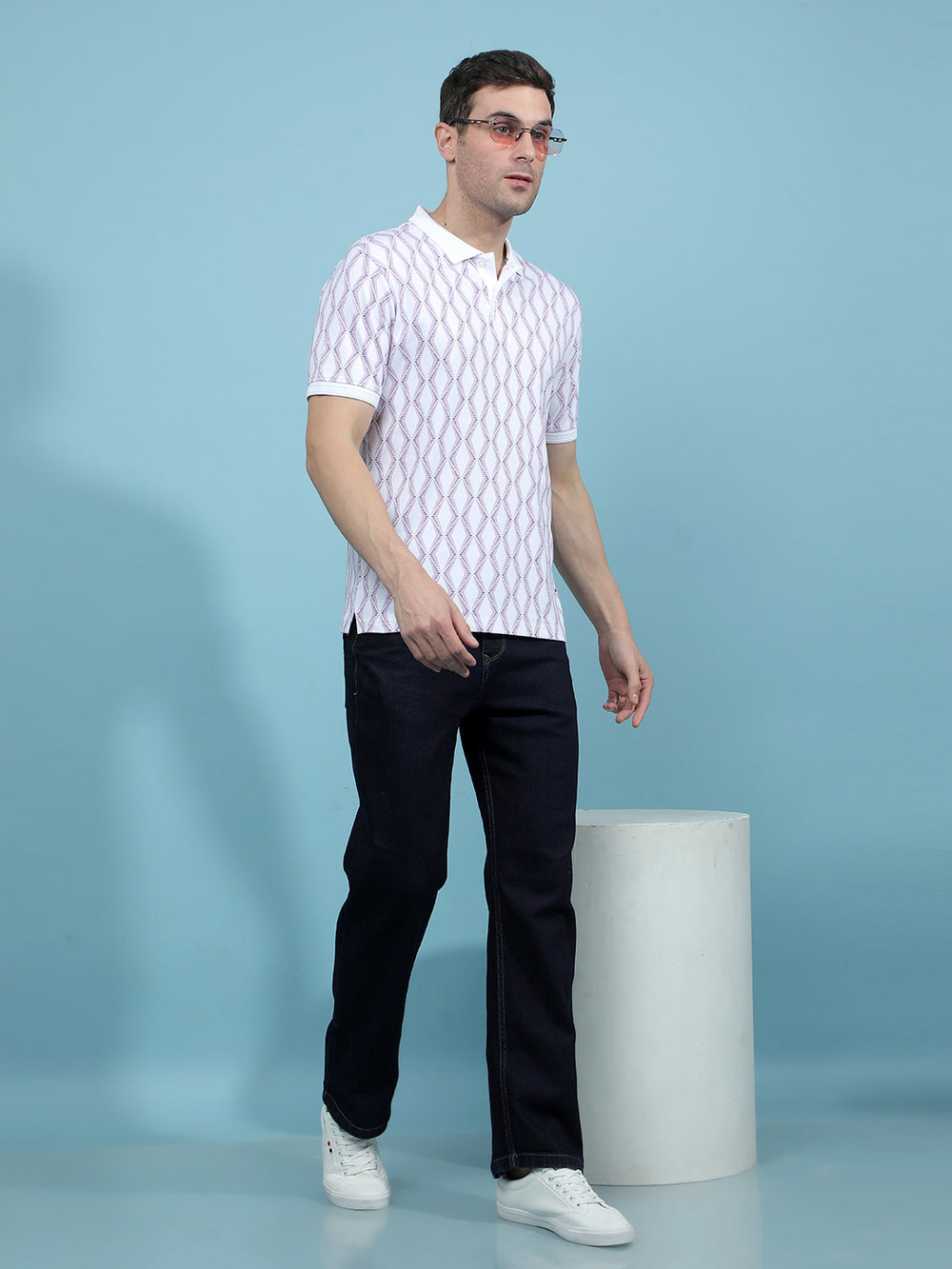 Purple Printed 100% Cotton Polo-Neck T-Shirt-Men T-Shirts-Crimsoune Club