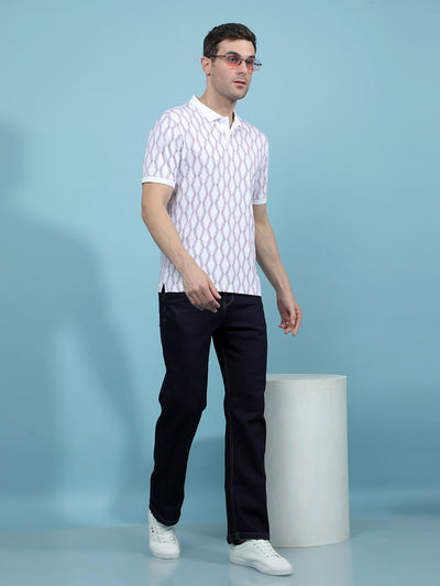 Purple Printed 100% Cotton Polo-Neck T-Shirt-Men T-Shirts-Crimsoune Club
