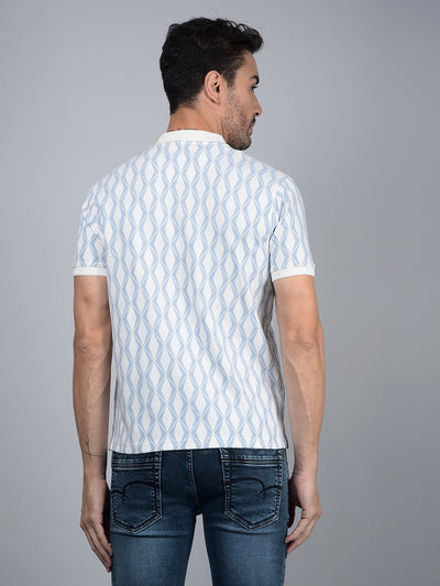 Blue Printed 100% Cotton Polo Neck T-Shirt-Men T-Shirts-Crimsoune Club
