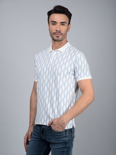 Blue Printed 100% Cotton Polo Neck T-Shirt-Men T-Shirts-Crimsoune Club