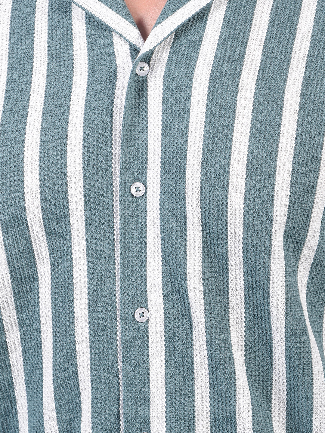 Green Vertical Stripes 100% Cotton Resort Collar Knitted Shirt-Men Shirts-Crimsoune Club