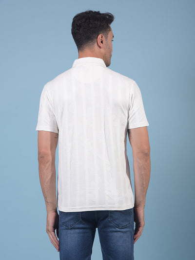 White Jacquard Polo Neck T-Shirt-Men T-Shirts-Crimsoune Club