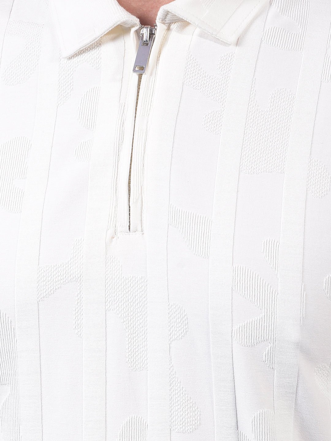 White Jacquard Polo Neck T-Shirt-Men T-Shirts-Crimsoune Club
