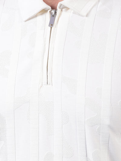 White Jacquard Polo Neck T-Shirt-Men T-Shirts-Crimsoune Club