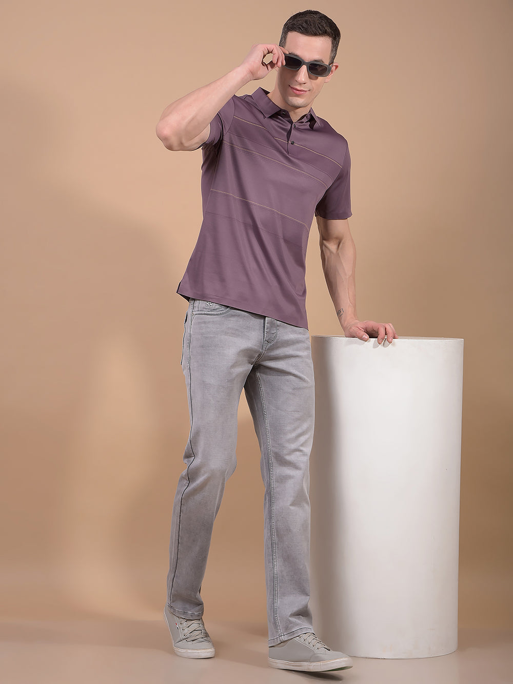 Purple Printed Polo Neck T-Shirt-Men T-Shirts-Crimsoune Club