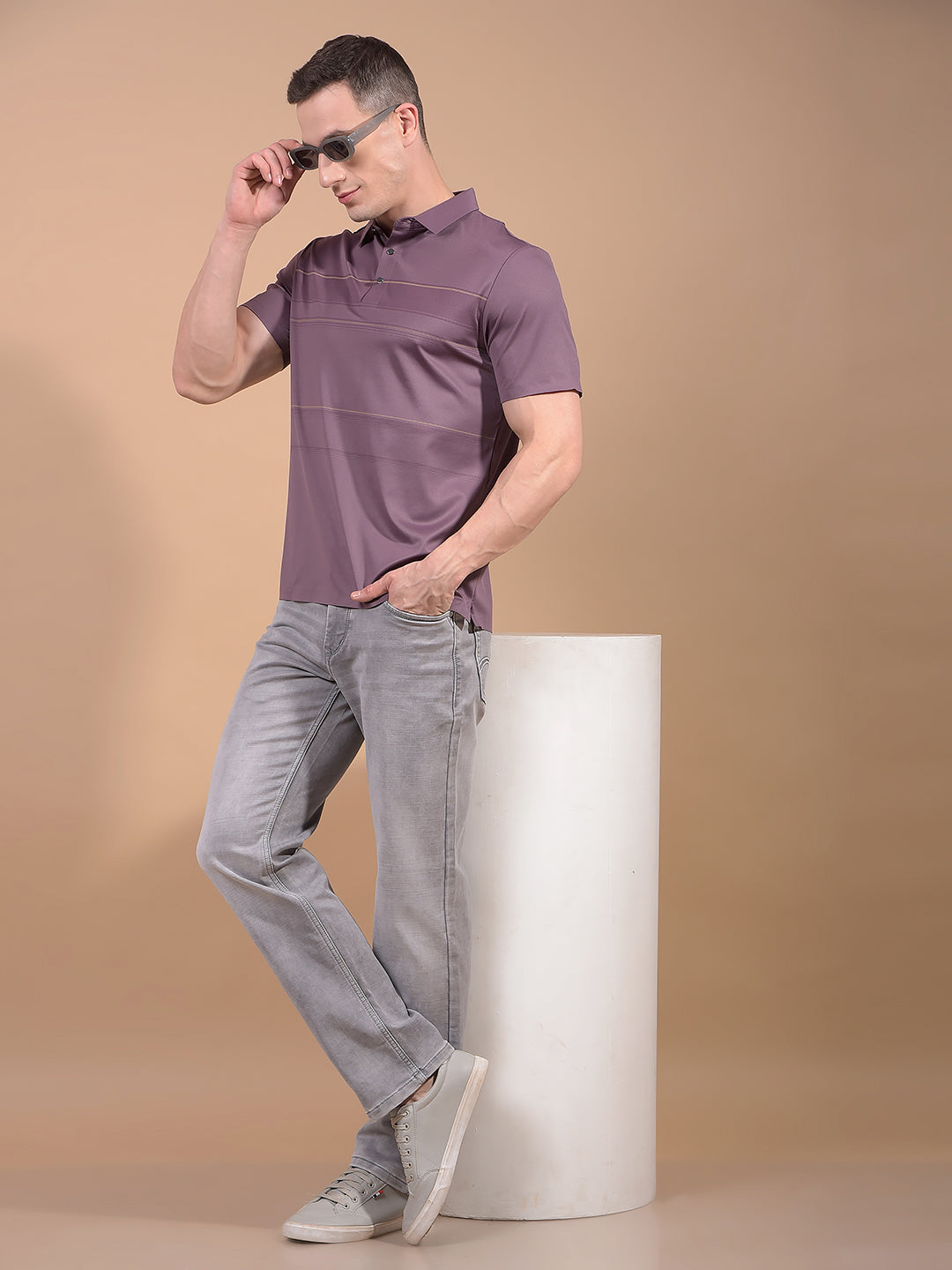 Purple Printed Polo Neck T-Shirt-Men T-Shirts-Crimsoune Club