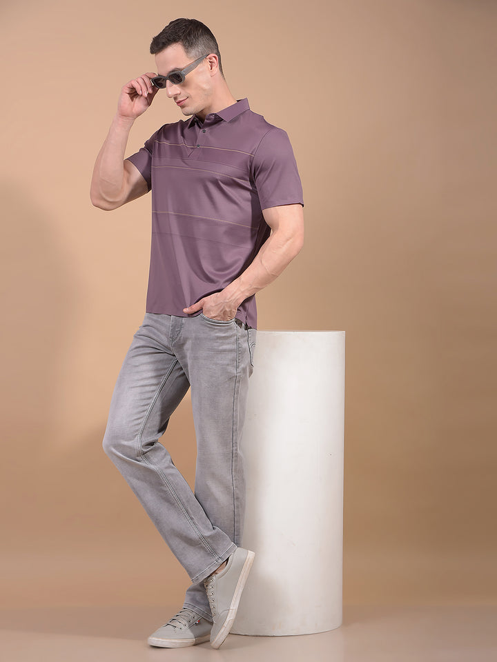 Purple Printed Polo Neck T-Shirt-Men T-Shirts-Crimsoune Club