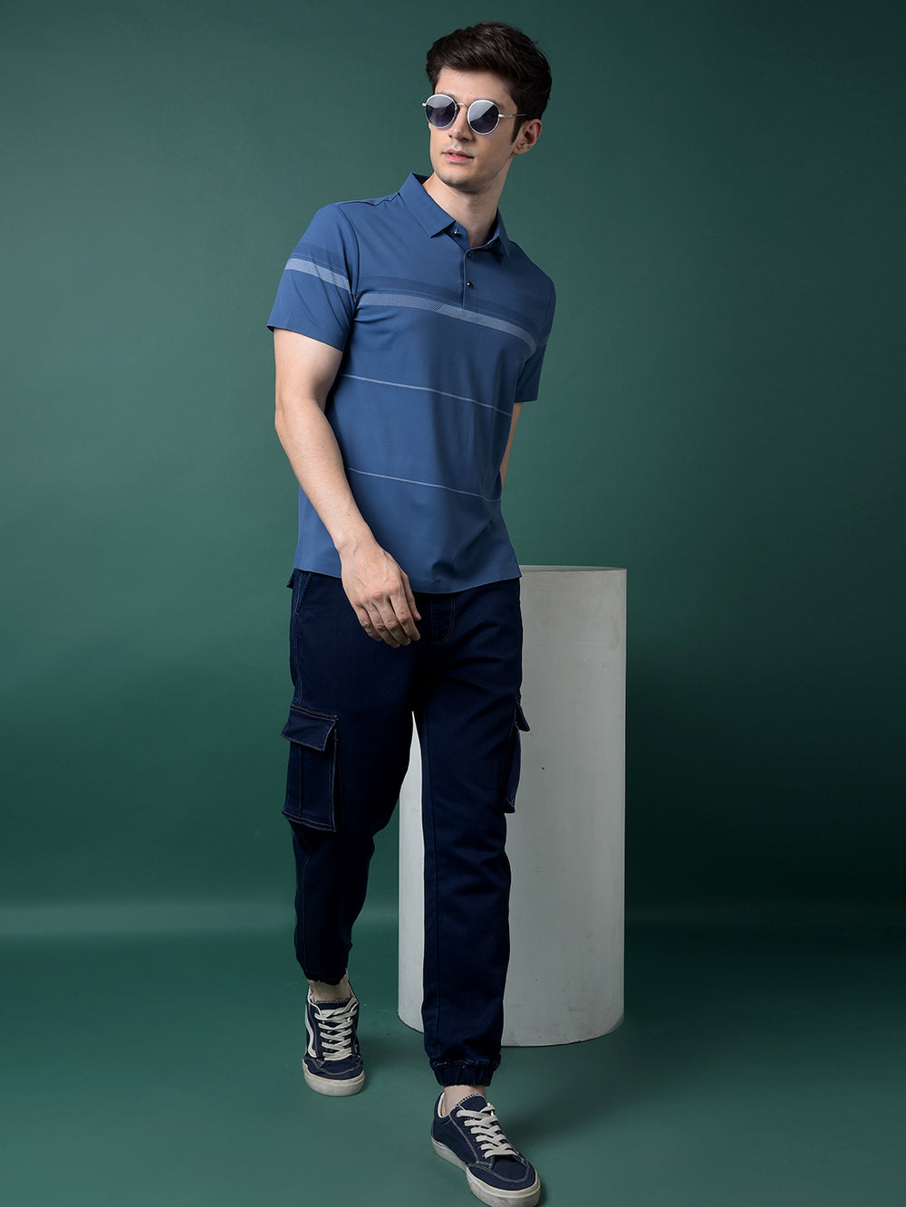 Blue Printed Polo Neck T-Shirt-Men T-Shirts-Crimsoune Club