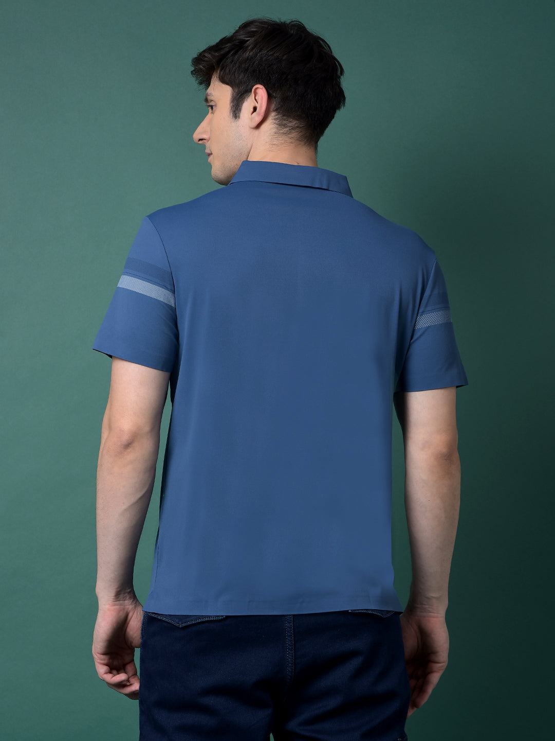 Blue Printed Polo Neck T-Shirt-Men T-Shirts-Crimsoune Club