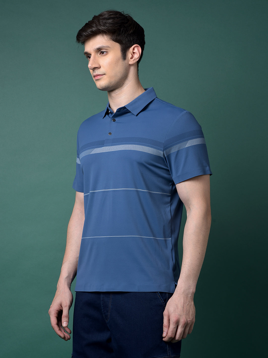 Blue Printed Polo Neck T-Shirt-Men T-Shirts-Crimsoune Club