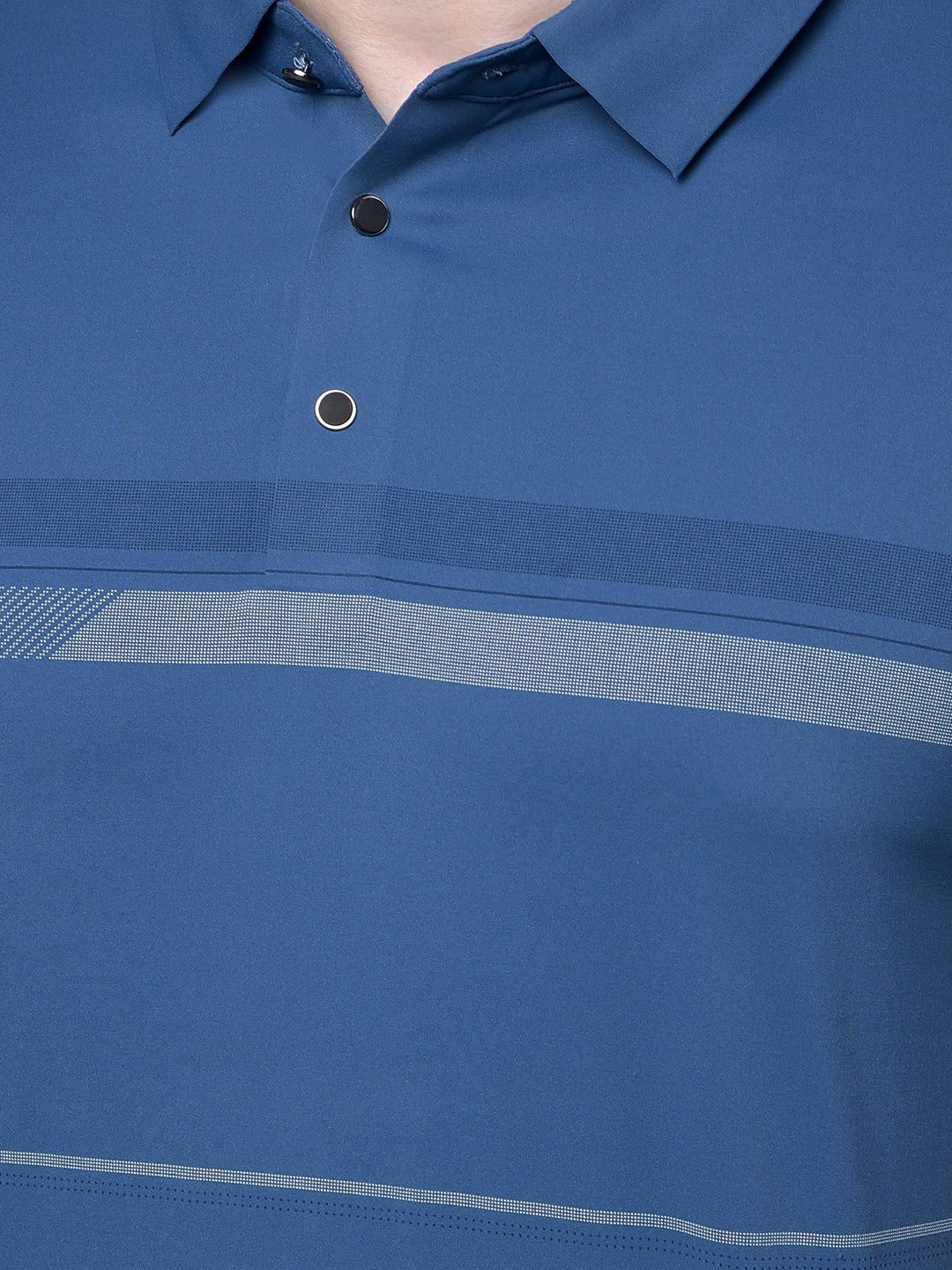 Blue Printed Polo Neck T-Shirt-Men T-Shirts-Crimsoune Club