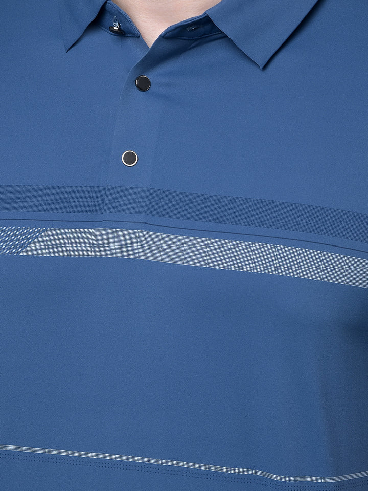 Blue Printed Polo Neck T-Shirt-Men T-Shirts-Crimsoune Club