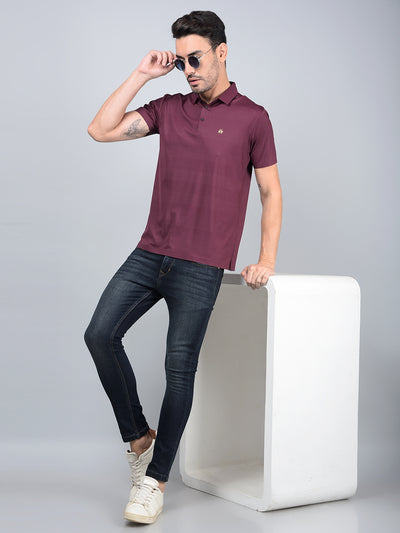 Maroon Printed Polo Neck T-Shirt-Men T-Shirts-Crimsoune Club