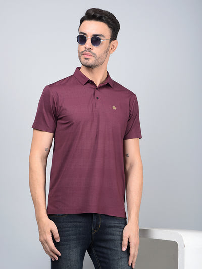 Maroon Printed Polo Neck T-Shirt-Men T-Shirts-Crimsoune Club