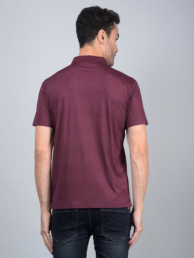 Maroon Printed Polo Neck T-Shirt-Men T-Shirts-Crimsoune Club