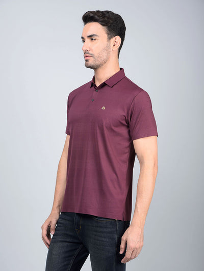 Maroon Printed Polo Neck T-Shirt-Men T-Shirts-Crimsoune Club