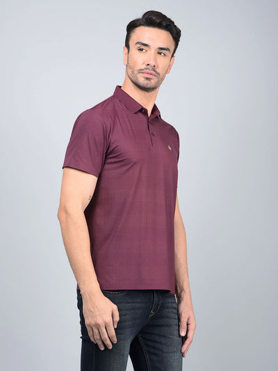 Maroon Printed Polo Neck T-Shirt-Men T-Shirts-Crimsoune Club