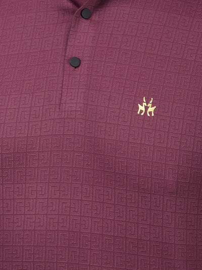 Maroon Printed Polo Neck T-Shirt-Men T-Shirts-Crimsoune Club