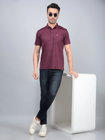 Maroon Printed Polo Neck T-Shirt-Men T-Shirts-Crimsoune Club