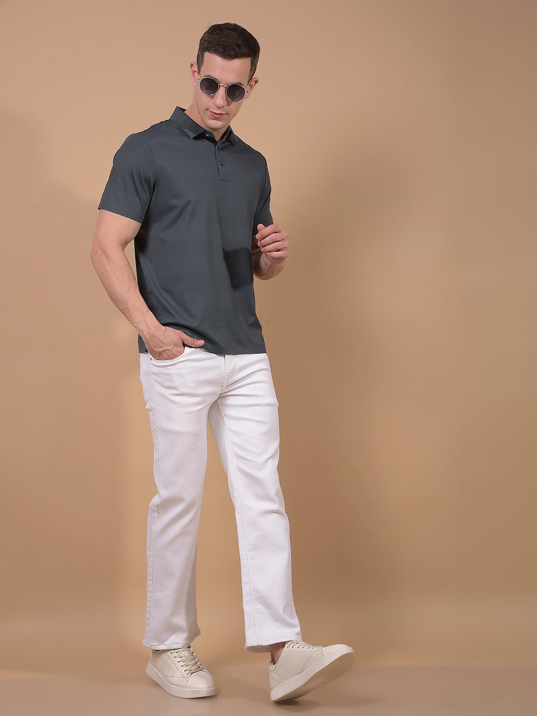 Green Printed Polo Neck T-Shirt-Men T-Shirts-Crimsoune Club