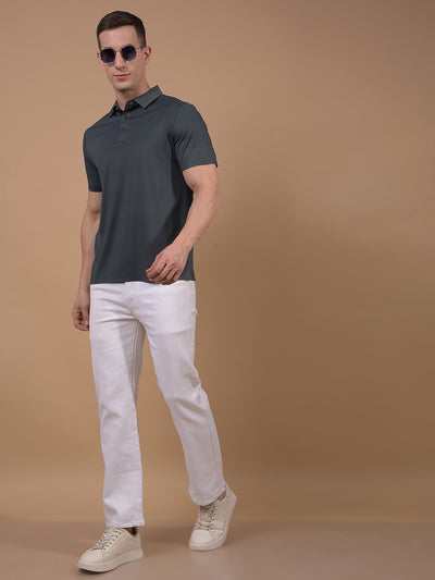 Green Printed Polo Neck T-Shirt-Men T-Shirts-Crimsoune Club