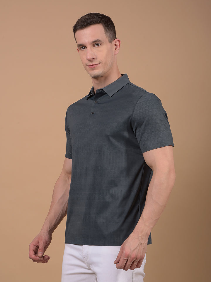 Green Printed Polo Neck T-Shirt-Men T-Shirts-Crimsoune Club
