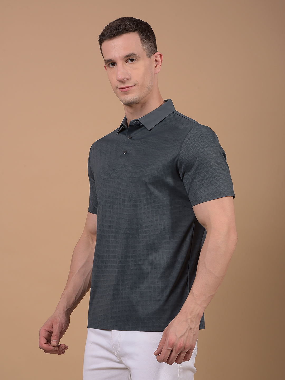 Green Printed Polo Neck T-Shirt-Men T-Shirts-Crimsoune Club
