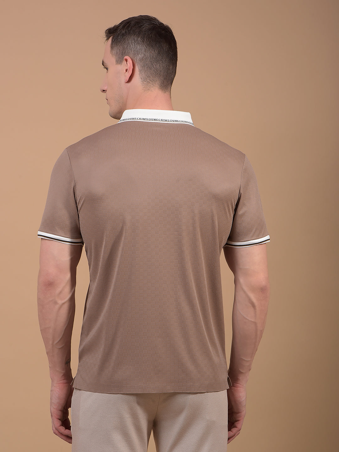 Beige Printed Polo Neck T-Shirt-Men T-Shirts-Crimsoune Club