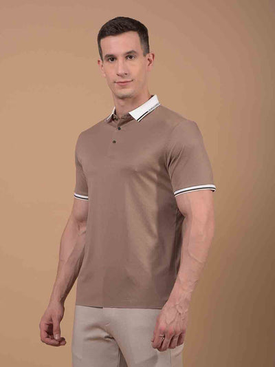 Beige Printed Polo Neck T-Shirt-Men T-Shirts-Crimsoune Club