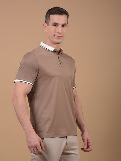 Beige Printed Polo Neck T-Shirt-Men T-Shirts-Crimsoune Club