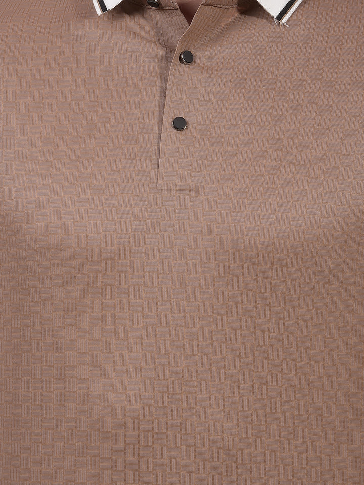 Beige Printed Polo Neck T-Shirt-Men T-Shirts-Crimsoune Club