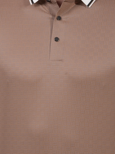 Beige Printed Polo Neck T-Shirt-Men T-Shirts-Crimsoune Club